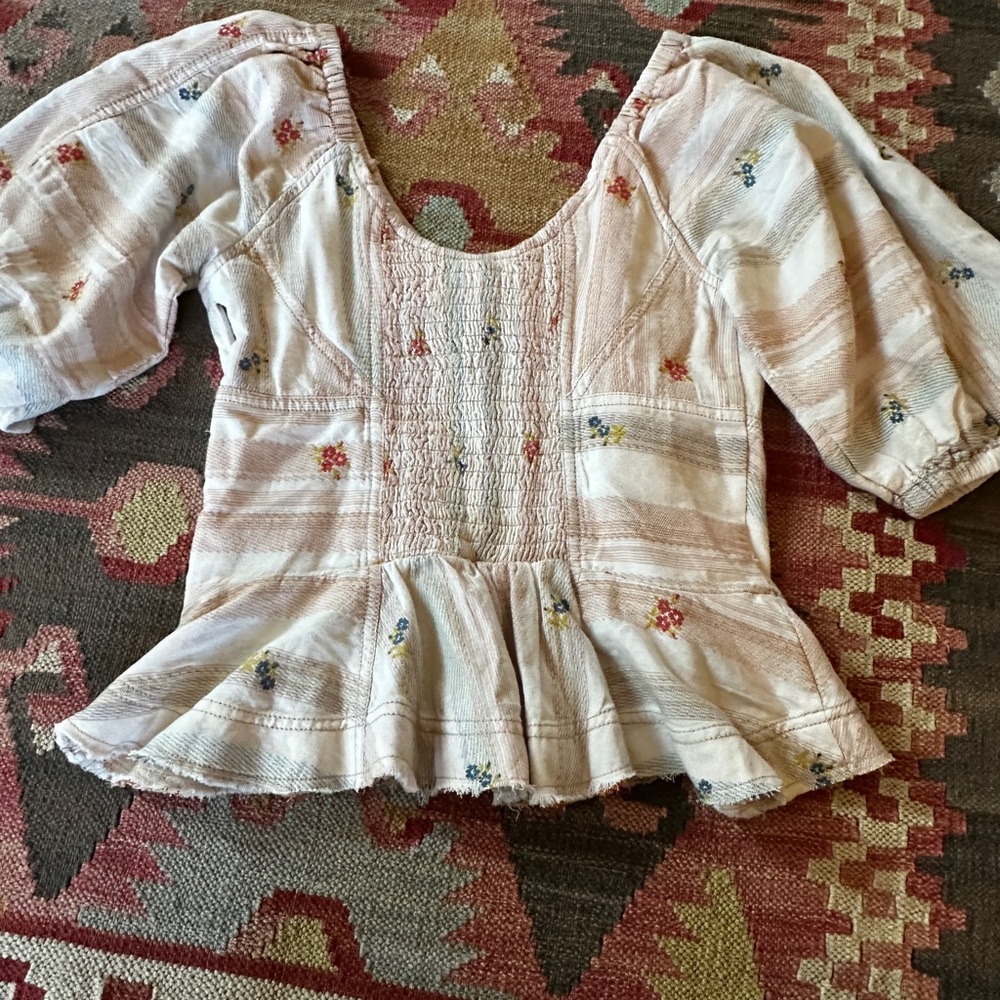 Pilcro from Anthropologie Floral Embroidered corset peplum Women's Top- medium - Picture 2 of 8